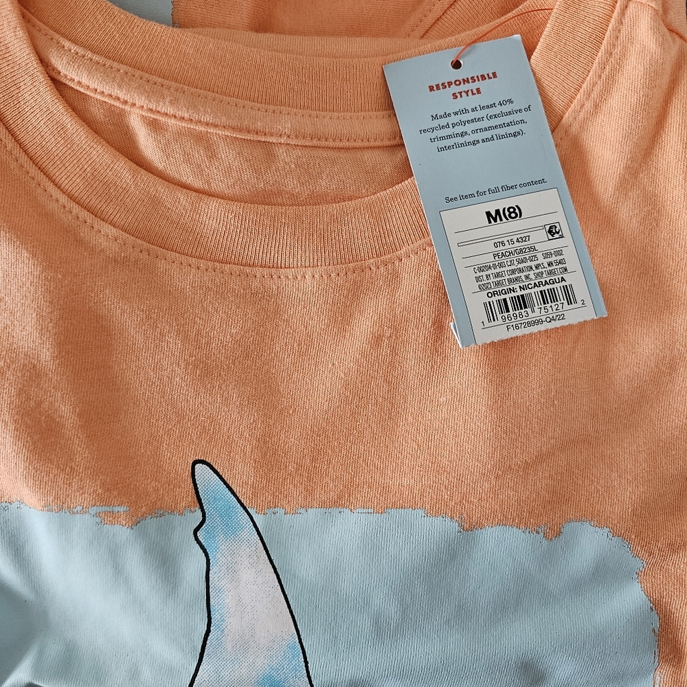 Cat & Jack - Kids' short Sleeve Smiling  Shark Graphic T-Shirt - Size M (8)Peach - Picture 10 of 10